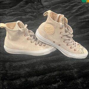 Converse Beige High-Tops with Snake Print